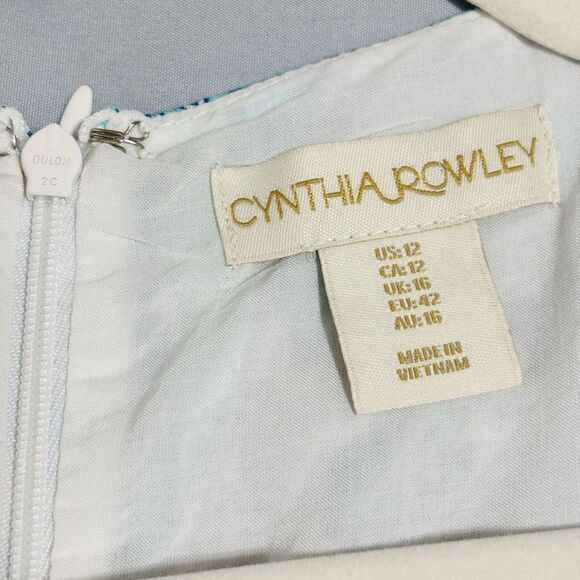 Cynthia Rowley Retro Paisley Dress Sz 12 Blue Sleeveless Pockets Ruffle Hem - Picture 7 of 8